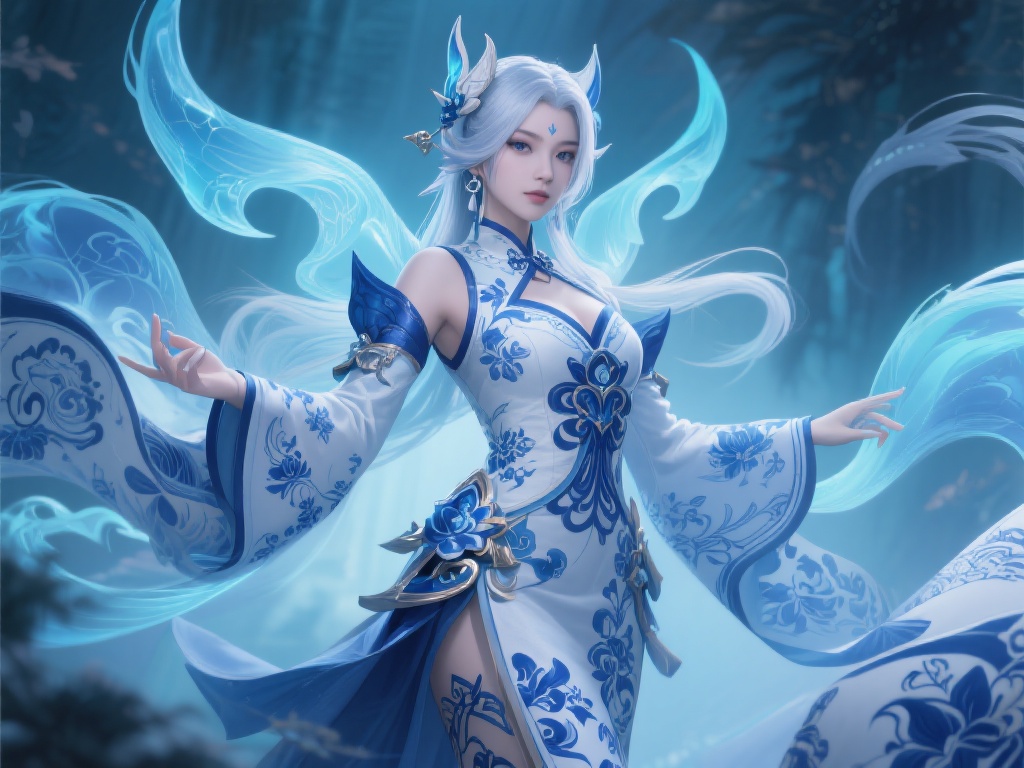 青花瓷艾瑞莉娅cos:瓷韵青影,梦幻流转 在游戏与文化的交融中,有一种美学让人沉醉